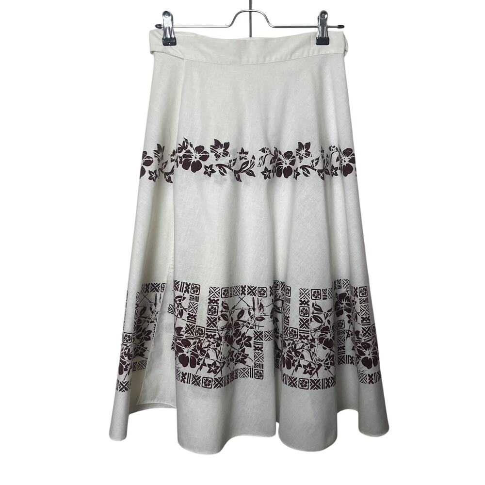 Vintage Made In Hawaii Koko Kahi Wrap Print Skirt Sz XS/S White Cotton 80’s 90’s